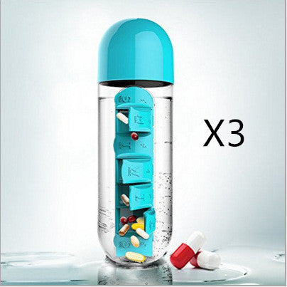 2-in-1-Trinkflasche-Tablettenbox für 7 Tage, 7 Fächer, ideal für unterwegs! Günstige Set´s erhältlich !!