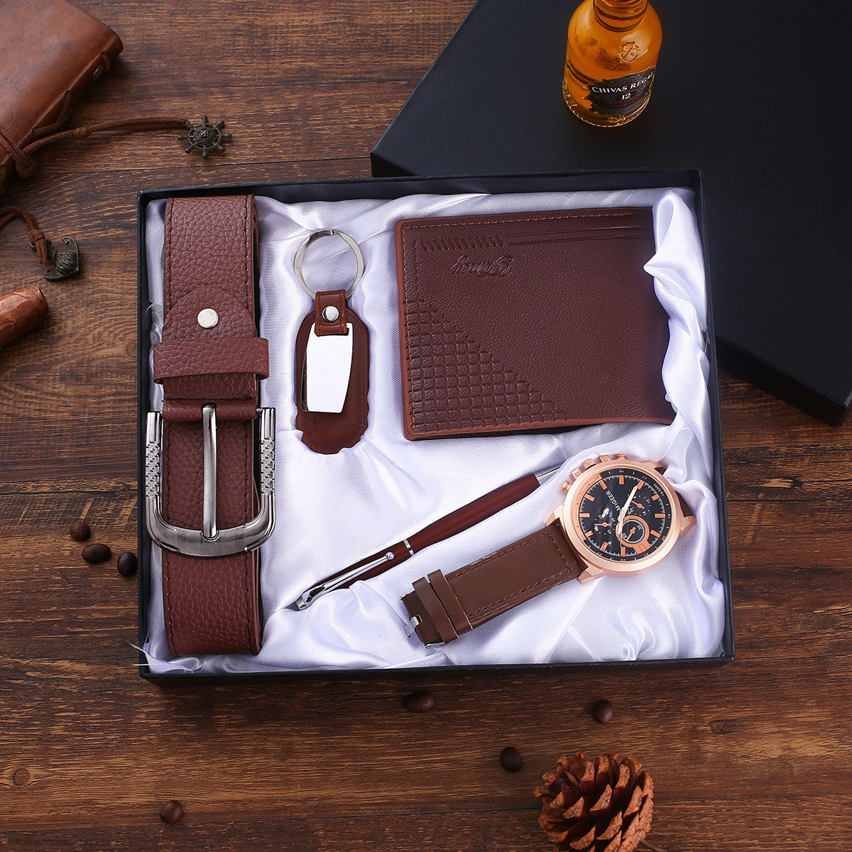 Boutique Geschenk-SET mit Ledergürtel in Bronze oder Schwarz