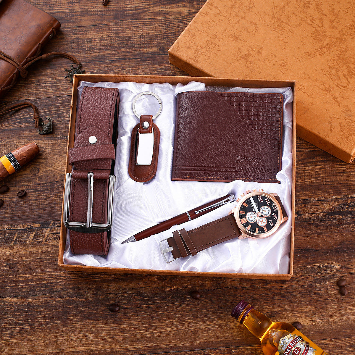 Boutique Geschenk-SET mit Ledergürtel in Bronze oder Schwarz