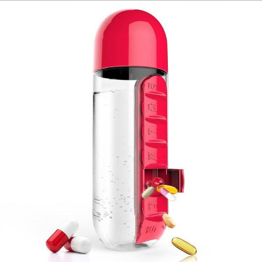 2-in-1-Trinkflasche-Tablettenbox für 7 Tage, 7 Fächer, ideal für unterwegs! Günstige Set´s erhältlich !!