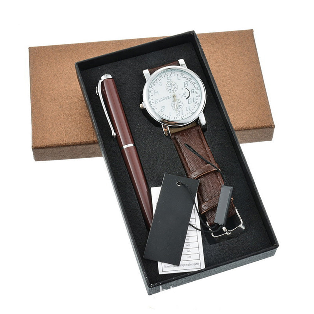 Quartz-Uhr Geschenk-SET in Braun oder Schwarz