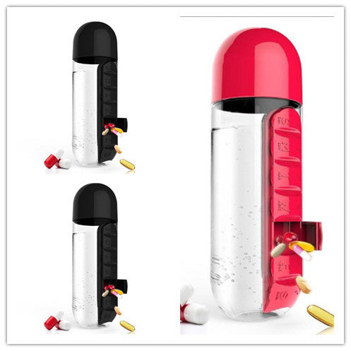 2-in-1-Trinkflasche-Tablettenbox für 7 Tage, 7 Fächer, ideal für unterwegs! Günstige Set´s erhältlich !!