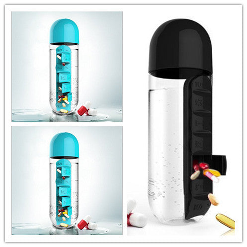 2-in-1-Trinkflasche-Tablettenbox für 7 Tage, 7 Fächer, ideal für unterwegs! Günstige Set´s erhältlich !!