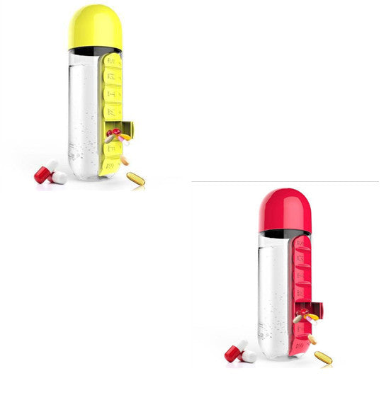 2-in-1-Trinkflasche-Tablettenbox für 7 Tage, 7 Fächer, ideal für unterwegs! Günstige Set´s erhältlich !!