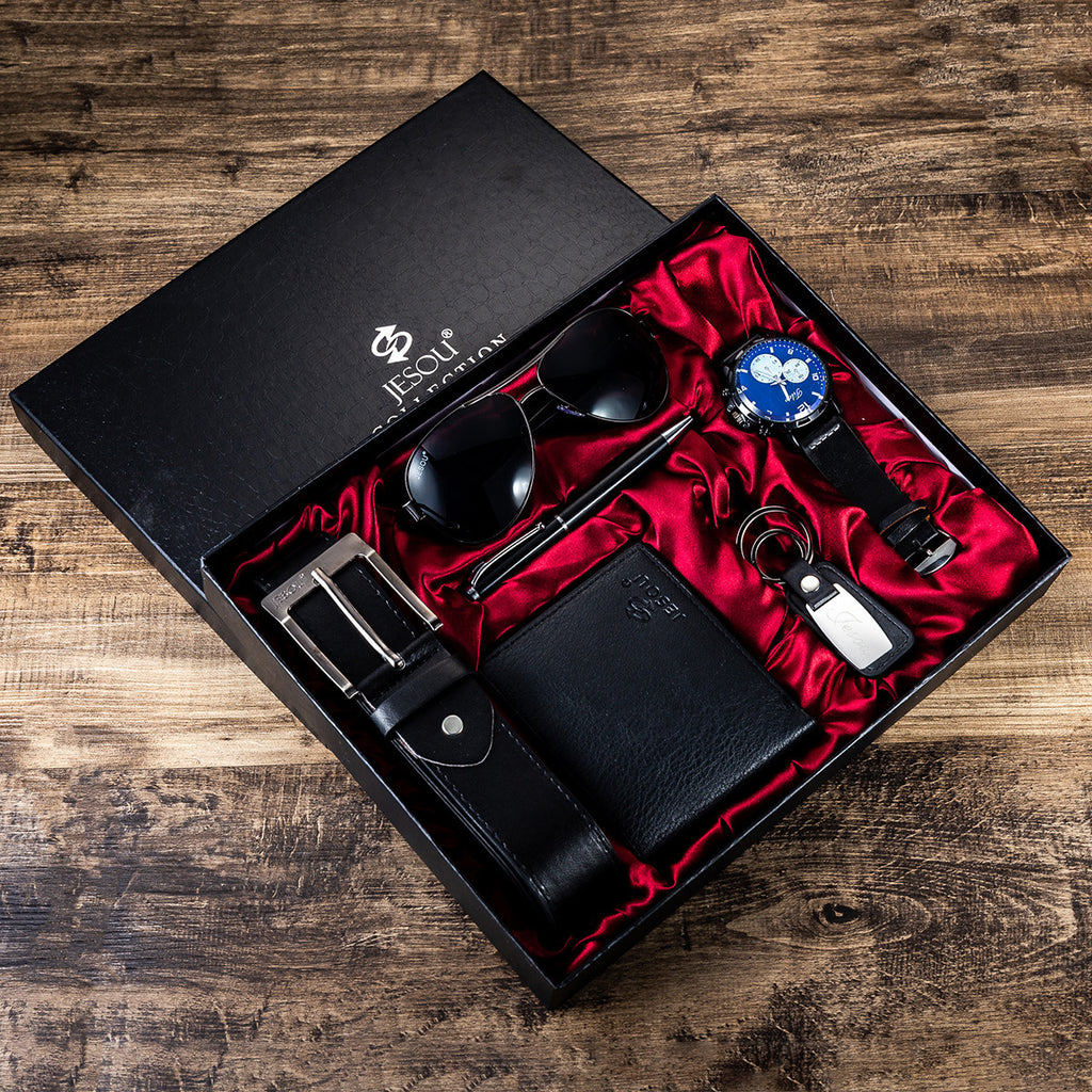 Herrenuhren Geschenk-SET mit Fliegerbrille Schwarz