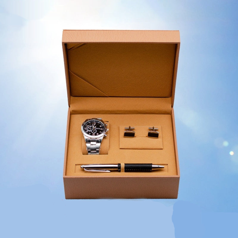 Geschenk-SET mit Herren Quartz Uhr und Manschettenknöpfen