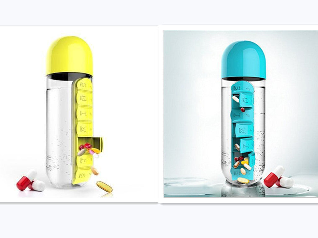 2-in-1-Trinkflasche-Tablettenbox für 7 Tage, 7 Fächer, ideal für unterwegs! Günstige Set´s erhältlich !!
