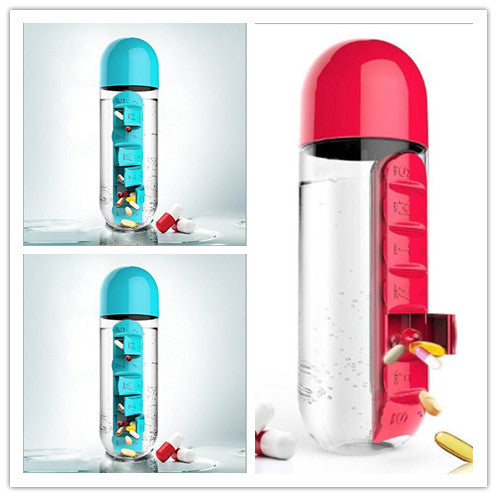 2-in-1-Trinkflasche-Tablettenbox für 7 Tage, 7 Fächer, ideal für unterwegs! Günstige Set´s erhältlich !!