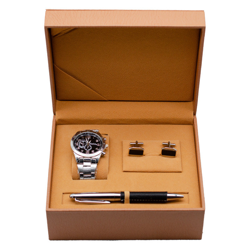 Geschenk-SET mit Herren Quartz Uhr und Manschettenknöpfen