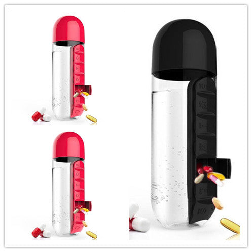 2-in-1-Trinkflasche-Tablettenbox für 7 Tage, 7 Fächer, ideal für unterwegs! Günstige Set´s erhältlich !!