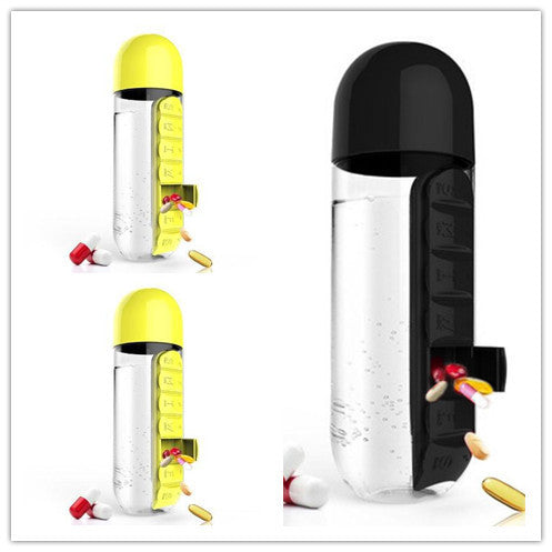 2-in-1-Trinkflasche-Tablettenbox für 7 Tage, 7 Fächer, ideal für unterwegs! Günstige Set´s erhältlich !!