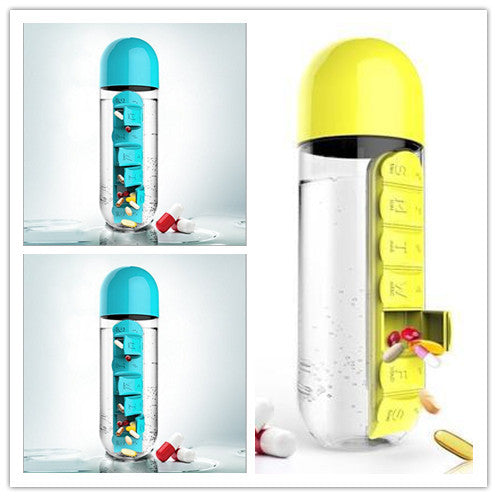 2-in-1-Trinkflasche-Tablettenbox für 7 Tage, 7 Fächer, ideal für unterwegs! Günstige Set´s erhältlich !!